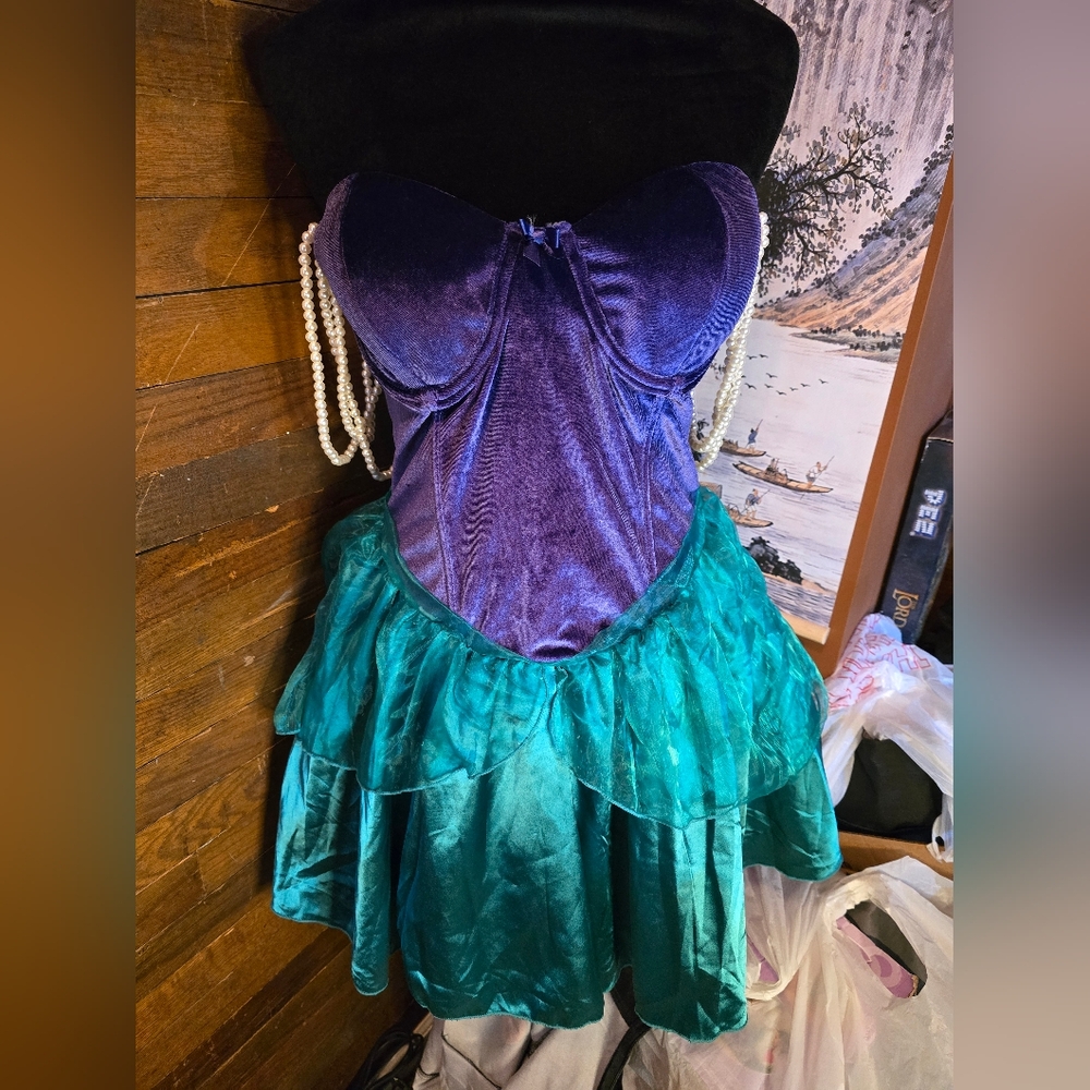 Dolls Kill Purple Velvet Bustier Teal Satin Mini Dress